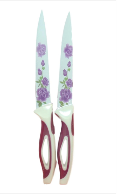 Kitchen Knife with Floral Design 21 cm Pack of 2 Assorted Colours