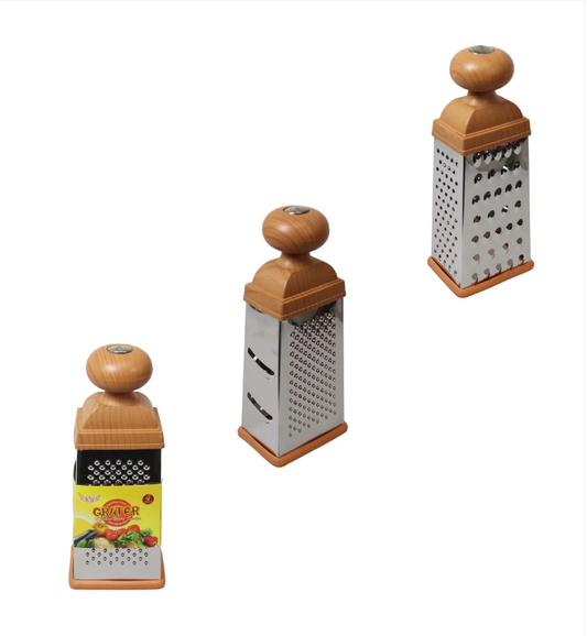 Kitchen Multipurpose Use 4 Sided Grater Ideal Food Prep Wooden Handle Grater