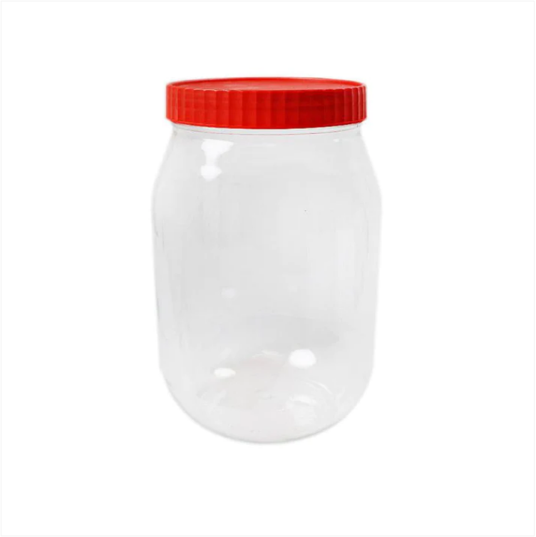 Kitchen Plastic Clear Jar With Red Lid Food Storage 500cc
