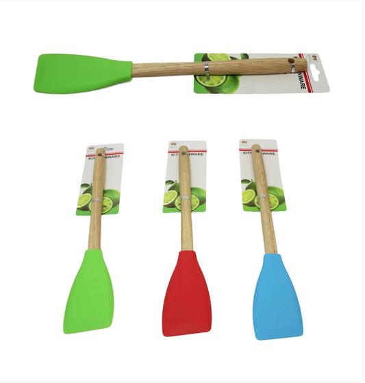 Kitchen Silicone Scraper Spatula Wooden Handle 33 cm Assorted Colours