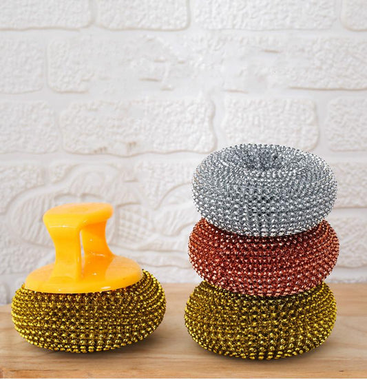 Kitchen Steel Scourers with Handle 2pcs 3.5 x 8 cm Assorted Colours