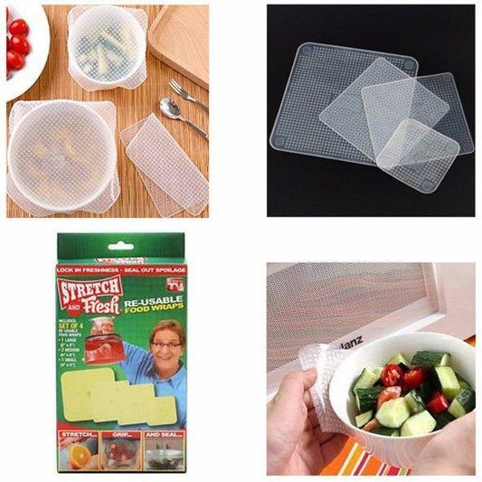 Kitchen Stretch And Fresh Reusable Food Wrap Covers Pack of 4 Assorted Sizes