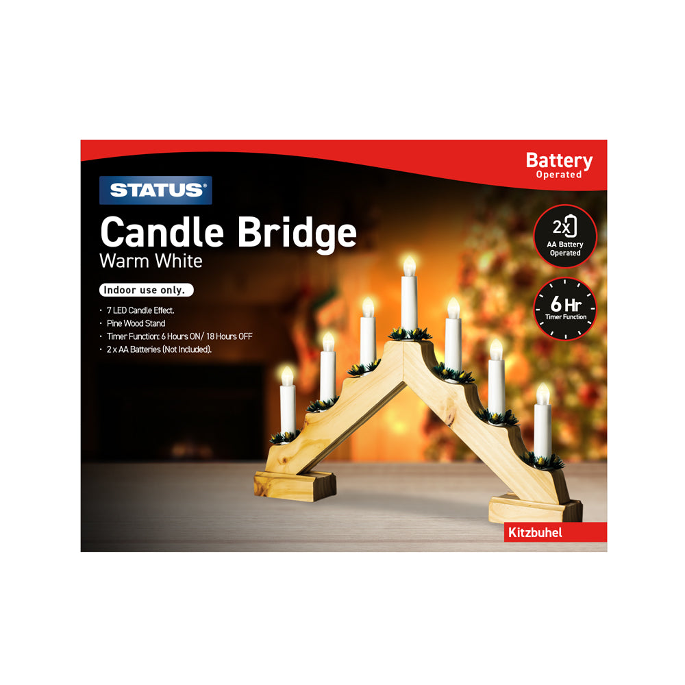 Kitzbuhel - 7 - Warm White - LED - Indoor Only - Battery Operated - Candle Bridge - Pine - 6 Hour Timer Function - Uses 2 x AA Batteries (Not Included) - IP20 Rated - 1 Pack Glossy Box