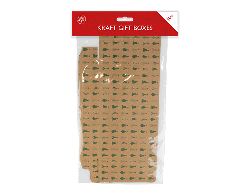Kraft Printed Flat Pack Gift Boxes 3 Pack