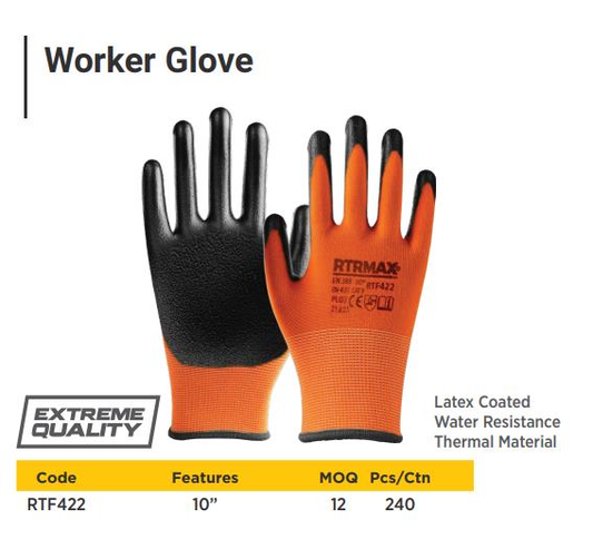 LATEX COATED GLOVES SIZE 10 ORANGE