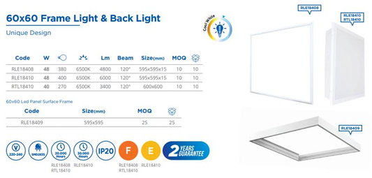 LED BACKLIGHT PANEL 40W 60x60 6500K