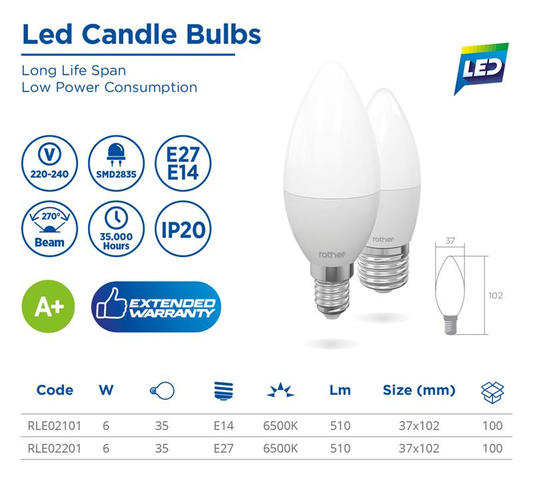 LED CANDLE BULB, 6W,100-240V