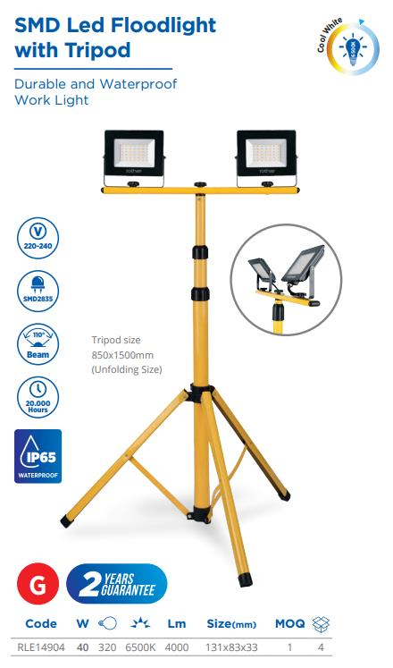 LED FLOODLIGHT WITH TRIPOD, 2*20W,85-265V