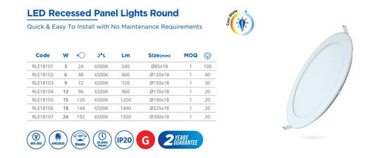 LED RECESSED PANEL LIGHT ROUND, 24W,85-265V