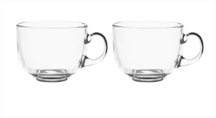 Large Clear Glass Breakfast Yoghurt Milk Tea Cup 2pc 480 ml 10.5 x 8.5 cm