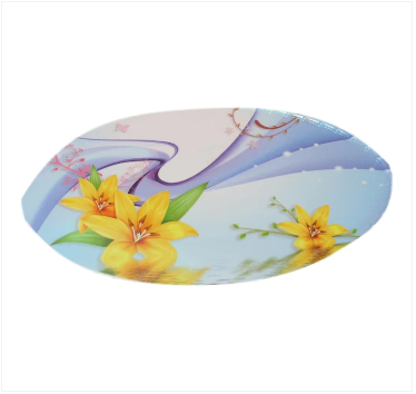 Large Plastic Serving Tray Yellow Floral Design With 2 Handle Grips 52cm x 38cm