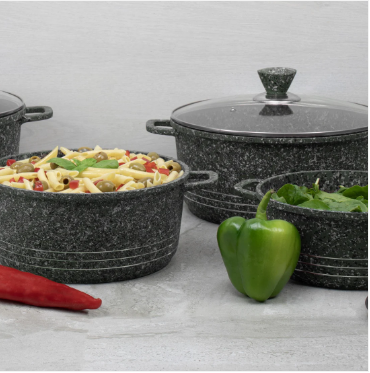 Laria Granite Die Cast Stockpot Pan Set 4pcs Grey