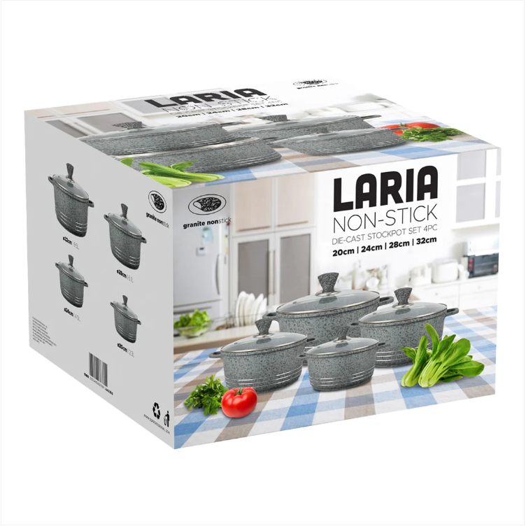 Laria Granite Die Cast Stockpot Pan Set 4pcs Grey