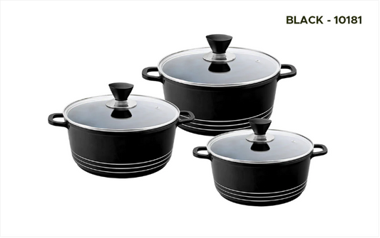 Laria Non Stick Die Cast Stockpot Pan Set 3pcs Black