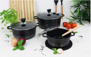 Laria Non Stick Die Cast Stockpot Pan Set 3pcs Black