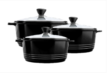 Laria Non Stick Die Cast Stockpot Pan Set 3pcs Black