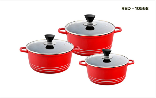 Laria Non Stick Die Cast Stockpot Pan Set 3pcs Red