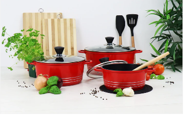 Laria Non Stick Die Cast Stockpot Pan Set 3pcs Red