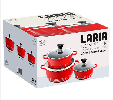 Laria Non Stick Die Cast Stockpot Pan Set 3pcs Red