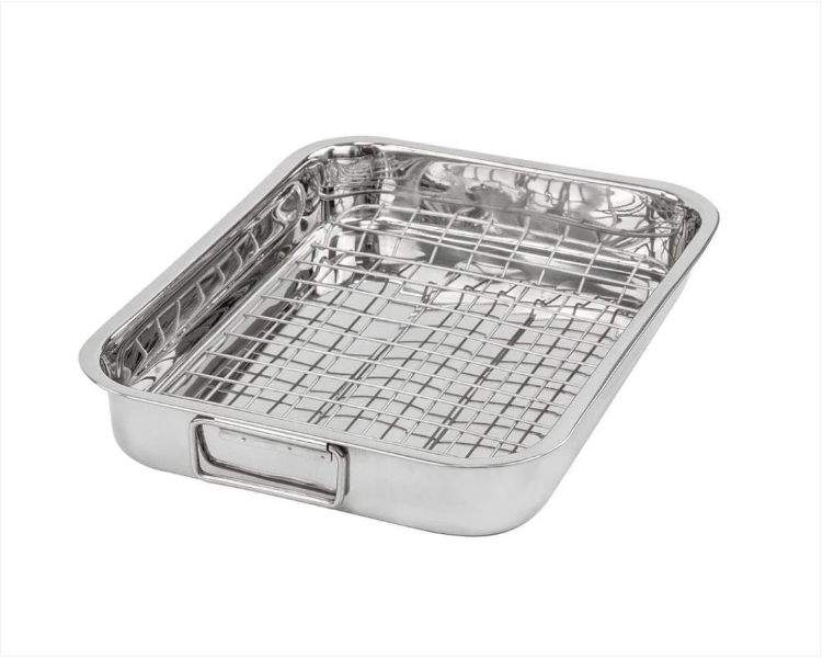 Lasagne Home Baking SQ PRO Lustro Stainless Steel Roasting Tin With Rack 42cm x 30.50 x 6cm