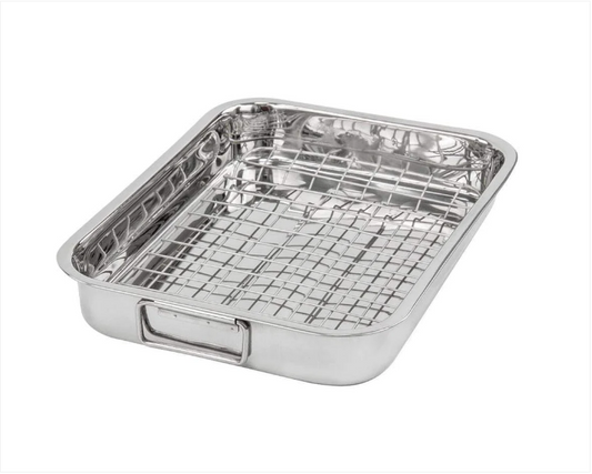 Lasagne Home Baking SQ PRO Lustro Stainless Steel Roasting Tin With Rack 42cm x 30.50 x 6cm