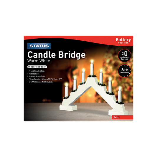 Lienz - 7 - Warm White - LED - Indoor Only - Battery Operated - Candle Bridge - White - 6 Hour Timer Function - 2 x AA Batteries (Not Included) - IP20 Rated - 1 Pack Glossy Box