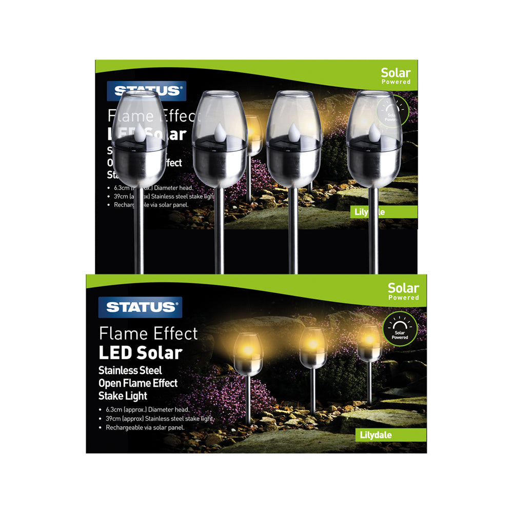 Lilydale - 6.3cm - LED - Solar - Open Flame Effect Stake Light - Stainless Steel - Rechargeable Battery Included - Colour CDU