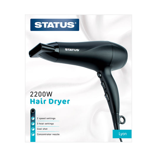 Lyon - Black - 1800-2200w - Hairdryer - 2 Speed - DC Motor - 1 pk - in Glossy Retail Box