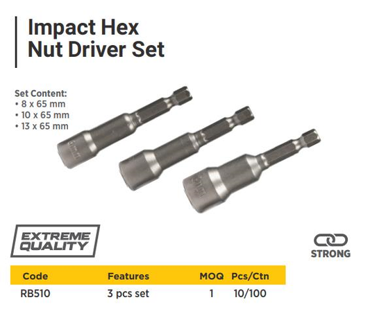 MAGNETIC NUT ADAPTER ( 3 PCS SET 8,10,13*65MM )