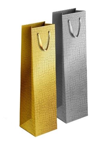 Embossed Metallic Giftbag Gold & Silver Bottle, 12x36x10cm
