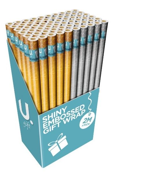 Embossed Metallic Giftwrap, Gold & Silver, 2m x 70cm