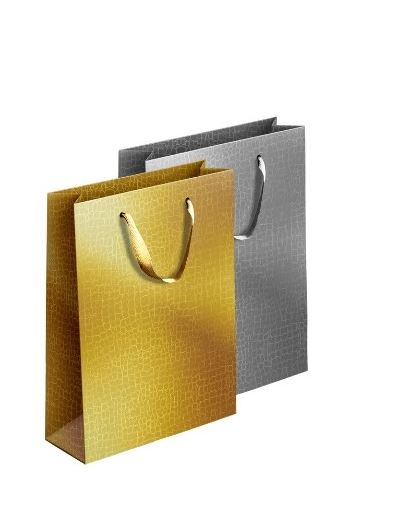 Embossed Metallic Giftbag Gold & Silver Medium,18x23x10cm