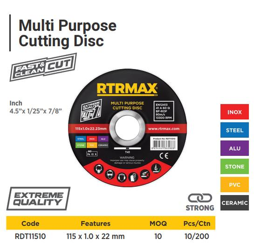 MULTI CUTTING DISC (115*1,0*22??) 10 PCS IN METAL
