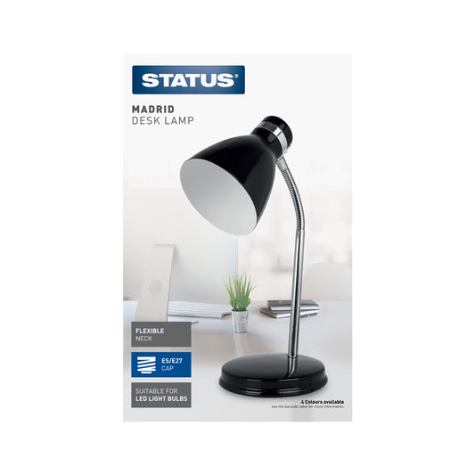 Madrid - Black - Desk Lamp - E27 - 1 pk - in Glossy Retail Box