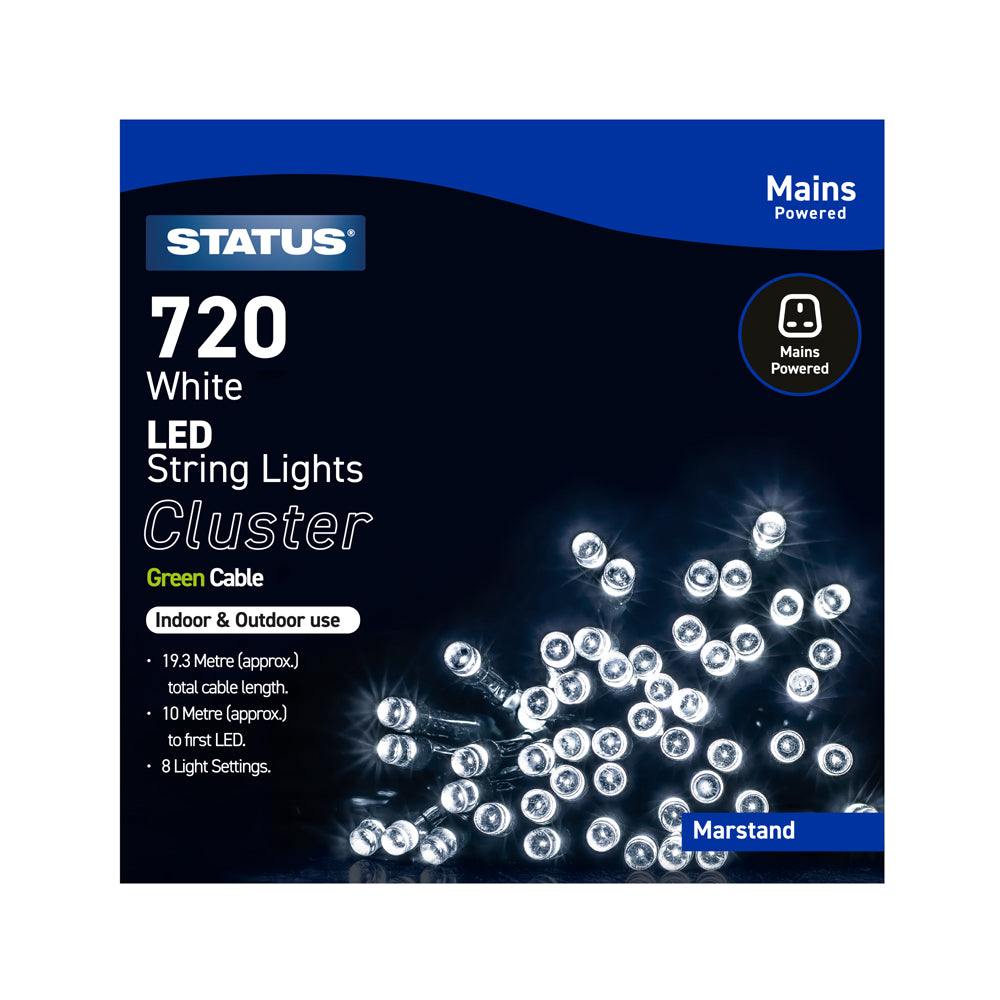Marstand -720 - White - LED - Indoor/Outdoor - Mains Powered - Cluster Lights - 8 Functions - Green Cable - 10 Metre Total Cable Length - 9.3M Light Length - IP44 Rated- 1 Pack Glossy Box