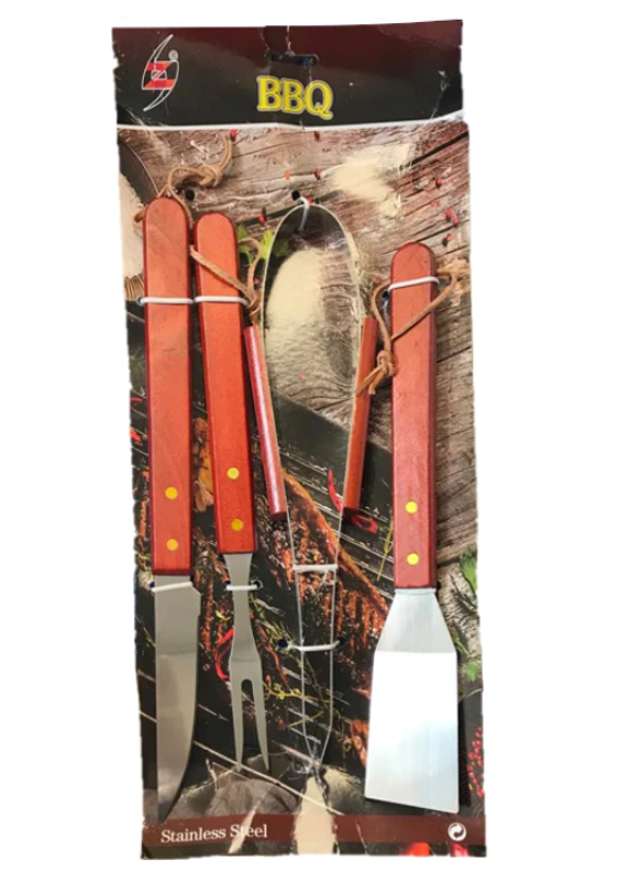 Metal BBQ Carving Knife Tongs Fork Spatula Set 33 cm