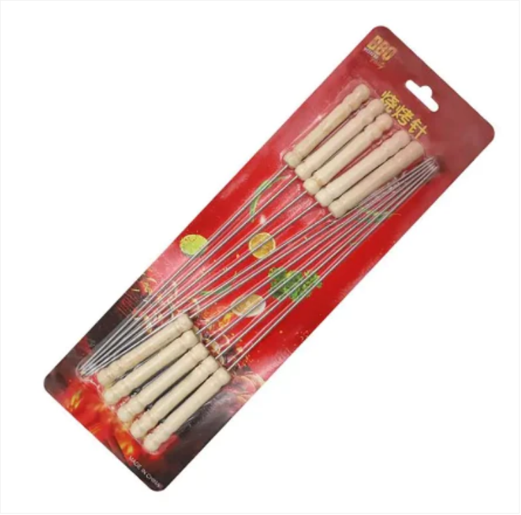Metal BBQ Kebab Skewer Sticks 12pcs 30 cm Wooden Handle
