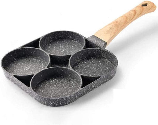 Metal Round Egg Frying Pan Square 4 Eggs Wooden Handle
