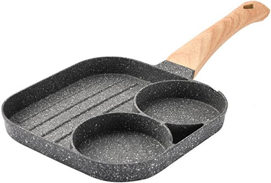 Metal Round Egg and Bacon Frying Pan Square 2 Eggs Wooden Handle