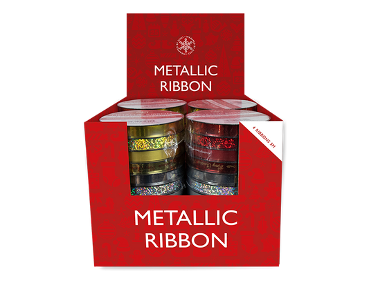 Metallic Christmas Ribbon 1cm x 5m - 4 Pack (With PDQ)