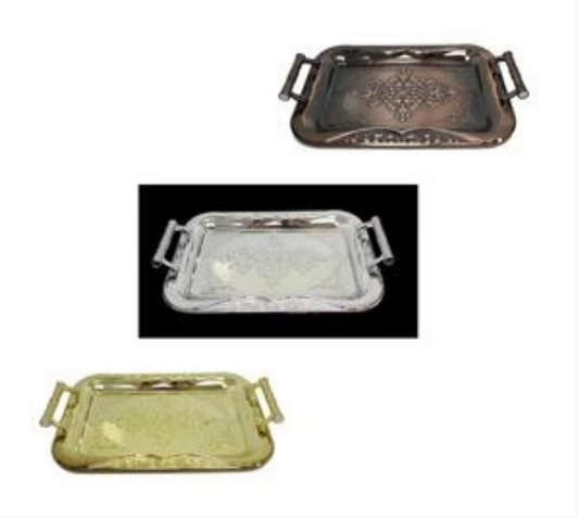 Metallic Chrome High Quality Steel Vintage Serving Tray 37 x 54 cm Assorted Colours