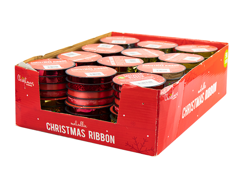 Metallic Christmas Ribbon 1cm x 5m - 4 Pack (With PDQ)