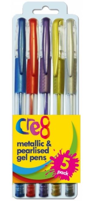 Metallic & Pearlised Gel Pens, 5 Colours