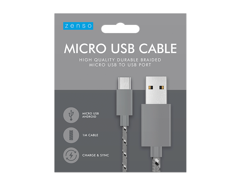 Micro to USB Braided Cable 1M
