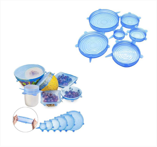 Microwave Safe Silicone Stretch Lids Flexible Bowl Covers 6-Piece Transparent Blue