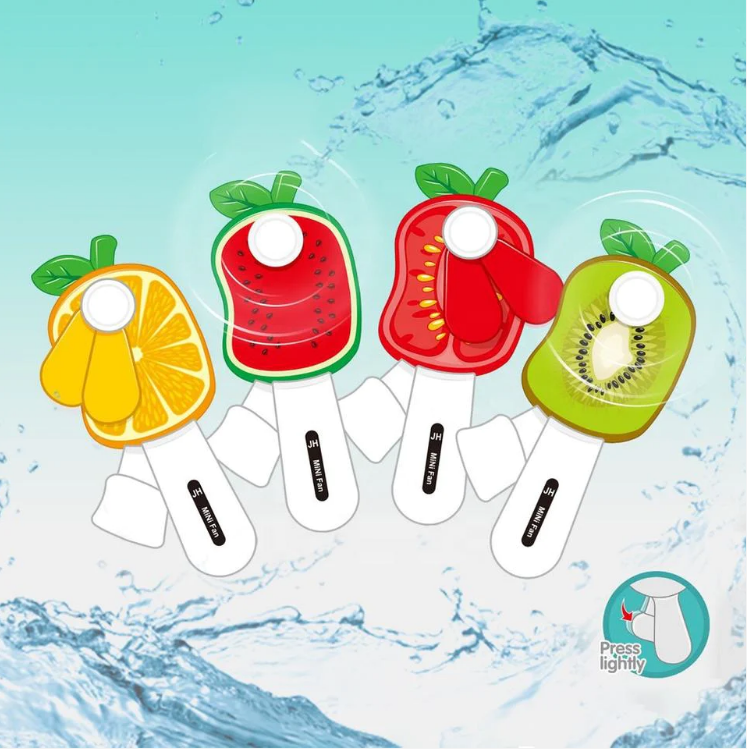 Mini Hand Pressure Fan Fruit Shape 13.5 cm Assorted Designs