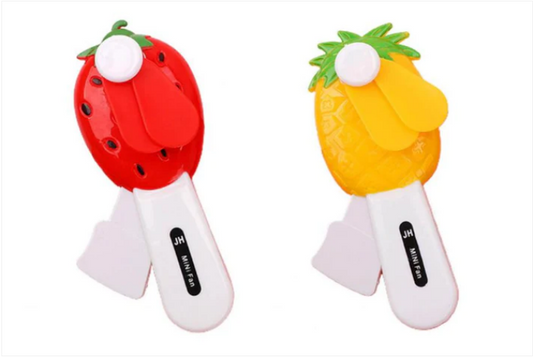 Mini Hand Pressure Fan Fruit Shape 13.5 cm Assorted Designs