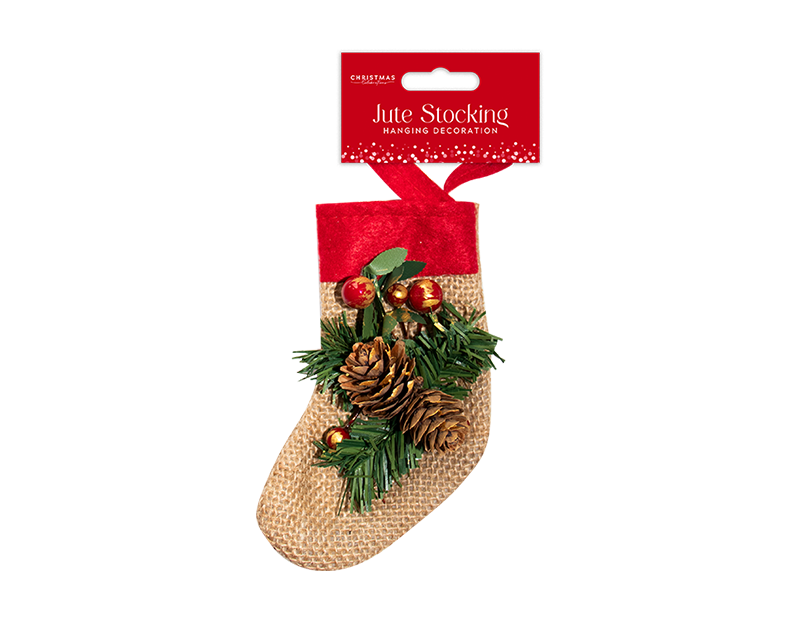 Mini Jute Stocking Decoration 15cm x 8.5cm x 4cm