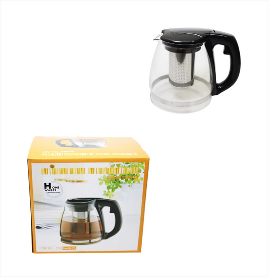 Modern Stylish Glass Teapot Filter Tea Coffee Plastic Handle Capacity 1.1L