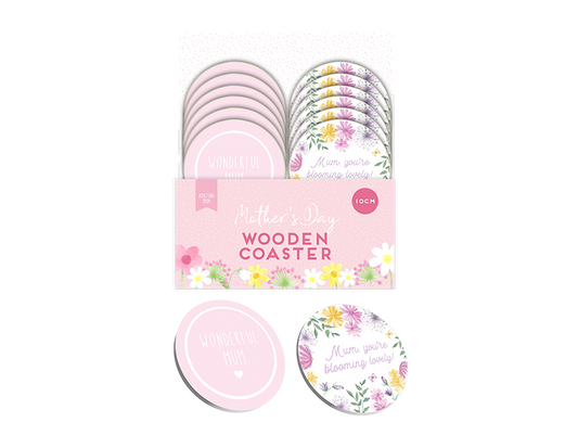 Mother's Day Wooden Coaster 10cm PDQ